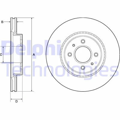 Bilde av DELPHI BG4743C Bremseskiver 280 22 4 ventilert belagt ubehandlet uten hjullager, ABS sensorring KIA: RIO 4, 3, HYUNDAI: i20 II Hatchback
