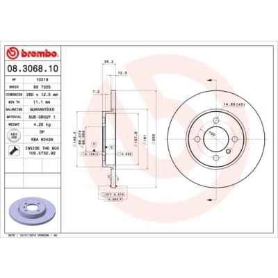 Bilde av BREMBO 08.3068.10 Bremseskiver 260 12,7 4 fullt ut med skruer BMW: 3 Sedan, Cabrio