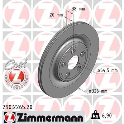 Bilde av ZIMMERMANN COAT Z 290.2265.20 Bremseskiver 326 20 5/5 5 108 innvendig ventilert belagt høy karbon JAGUAR: XF Sedan, XJ S Type