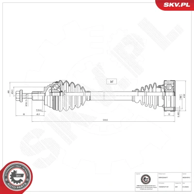 Bilde av Drivaksel, Framaksel venstre Esen skv 40SKV010 audi, seat, skoda, vw OE 1K0407271AT, 1K0407271CP, 1K0407271DR