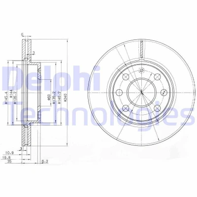 Bilde av DELPHI BG3568 Bremseskiver 240 20 4 ventilert oljet ubehandlet uten hjullager, ABS sensorring OPEL: Corsa C Hatchback