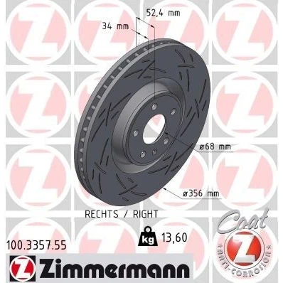 Bilde av ZIMMERMANN Bremseskive AUDI: A6 C7 Avant, Allroad, A7 Sportback 34mm 6/5 5 hull 112mm innvendig ventilert, med sliss belagt høy karbon