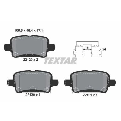 Bilde av TEXTAR 2212901 Bremseklosser med akustisk slitasjevarsel tilbehør OPEL: Ampera e, Astra K Sports Tourer, Hatchback