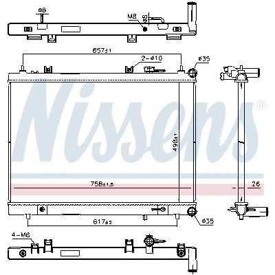 Bilde av NISSENS 606308 Radiator Aluminium 498mm 758mm 26mm med oljekjøler, uten pakning ekspansjonstank, ramme Kjøleribber loddet