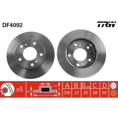 Bilde av TRW DF4092 Bremseskiver 250 22 5 114 ventilert spraylakkert