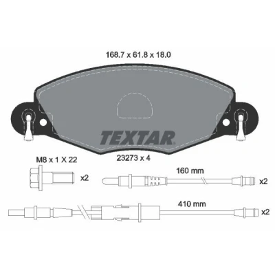 Bilde av TEXTAR 2327301 Bremseklosser inkl. slitasjevarselkontakt med bremsecaliperskruer CITROËN: C5 I Stasjonsvogn, II Hatchback