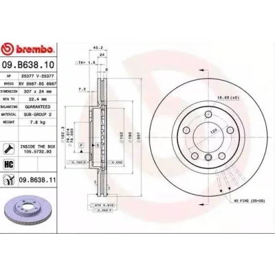 Bilde av BREMBO COATED DISC LINE 09.B638.11 Bremseskiver 307 24 5 innvendig ventilert belagt høy karbon med skruer MINI: Countryman