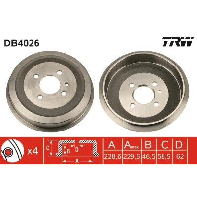 Bilde av TRW DB4026 Bremsetrommel 247,5 BMW: 3 Sedan