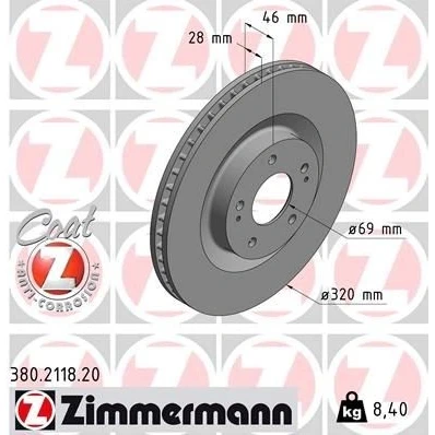 Bilde av ZIMMERMANN 380.2118.20 Bremseskiver 320 28 7/5 5 114 innvendig ventilert belagt MITSUBISHI: Eclipse Cross