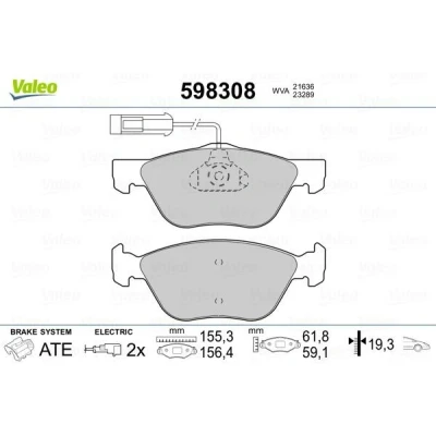 Bilde av VALEO 598308 Bremseklosser framaksel inkl. slitasjevarselkontakt uten antiskrike blikk ALFA ROMEO: 156 Sportwagon, 166, 155, LANCIA: Kappa Sedan