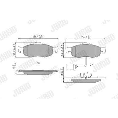 Bilde av JURID 571522J Bremseklosser inkl. slitasjevarselkontakt med kolbleklips uten tilbehør FORD: Escort 5, Sierra Mk1 Hatchback, MONDEO 1 Kombi