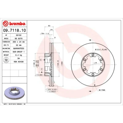 Bilde av BREMBO 09.7118.10 Bremseskiver 263 24 6 innvendig ventilert