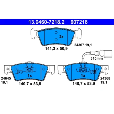 Bilde av ATE 13.0460 7218.2 Bremseklosser inkl. slitasjevarselkontakt VOLKSWAGEN: Transporter 5, Multivan 5 (7HM, Bus