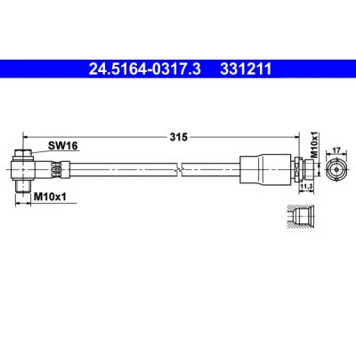 Bilde av ATE 24.5164 0317.3 Bremseslange 315 M10x1