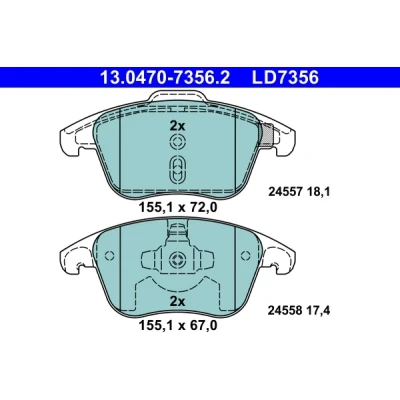 Bilde av ATE 13.0470 7356.2 Bremseklosser ikke klargjort for slitasjeindikator, ekskl. slitasjevarselkontakt PEUGEOT: 5008 I, CITROËN: C4 II Hatchback