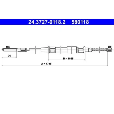 Bilde av ATE 24.3727 0118.2 Bremsekabel 1748 VOLKSWAGEN: GOLF 2, Jetta 2