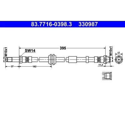 Bilde av ATE 83.7716 0398.3 Bremseslange 395 M10x1 VOLVO: V50, C30, S40 II