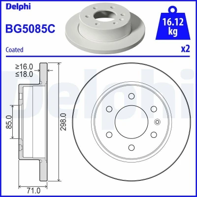 Bilde av DELPHI BG5085C Bremseskiver 298 18 6 fullt ut belagt ubehandlet uten hjullager, ABS sensorring