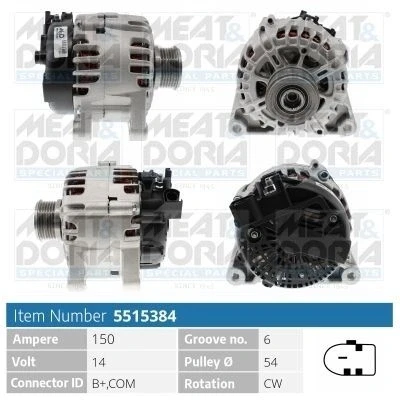 Bilde av MEAT &amp; DORIA 5515384 Dynamo 14V 150A AUDI: A6 C6 Allroad, C5 Avant, FORD: KUGA 2, FIESTA 6, FOCUS 3