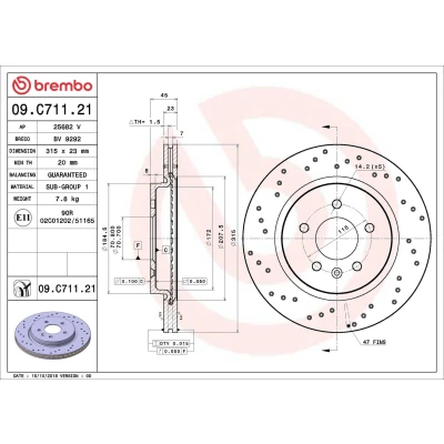 Bilde av BREMBO 09.C711.21 Bremseskiver 315 23 5 perforert / ventilert belagt OPEL: Astra J Sports Tourer, H Caravan, Hatchback