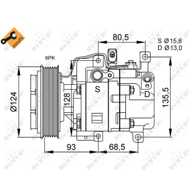 Bilde av NRF EASY FIT 32408 Kompressor H12A1 12 PAG 46 med kompressorlje, tetningsring