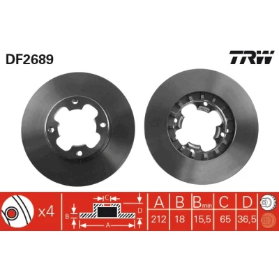Bilde av TRW DF2689 Bremseskiver 212 18 4 94 ventilert spraylakkert