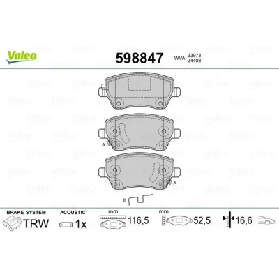 Bilde av VALEO 598847 Bremseklosser framaksel inkl. slitasjevarselkontakt med sikringsskruesett, antihyle blikk SUZUKI: SWIFT 3, OPEL: Agila B