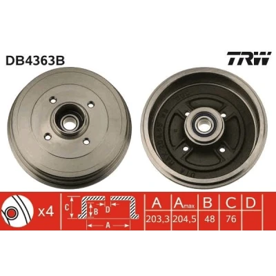 Bilde av TRW DB4363B Bremsetrommel med lager, uten ABS sensorring 213