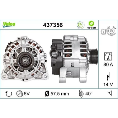 Bilde av VALEO 437356 Dynamo 14V 80A CITROËN: Berlingo II Van, C5 III Stasjonsvogn, II, PEUGEOT: 307 SW, Partner I Van