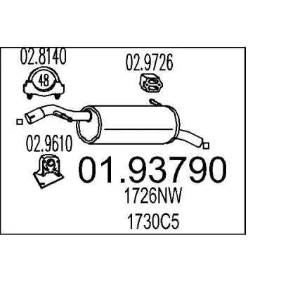 Bilde av MTS 01.93790 Sluttlyddemper 950 CITROËN: C3 I Hatchback, Pluriel