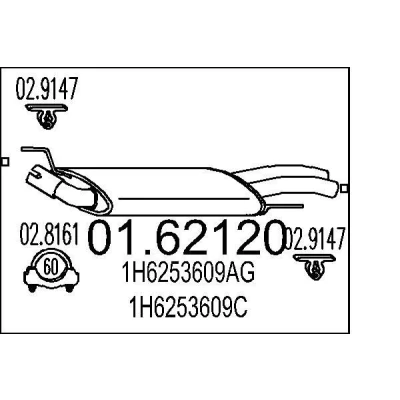 Bilde av MTS 01.62120 Sluttlyddemper 1000 VOLKSWAGEN: GOLF 3