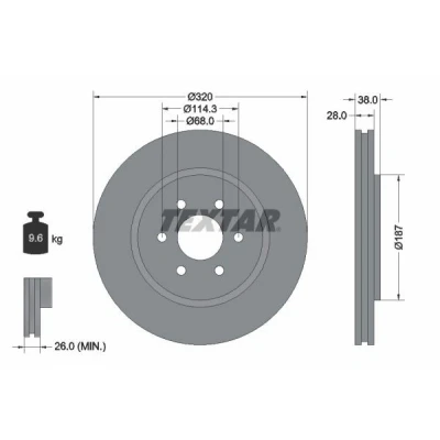 Bilde av TEXTAR PRO+ 92164405 Bremseskiver 320 28 06/06 114,3 innvendig ventilert belagt høy karbon uten hjulfestebolt, hjulnav NISSAN: Pathfinder 3