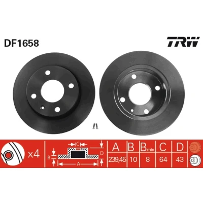Bilde av TRW DF1658 Bremseskiver 239 10 4 108 fullt ut spraylakkert med skruer FORD: Escort 5