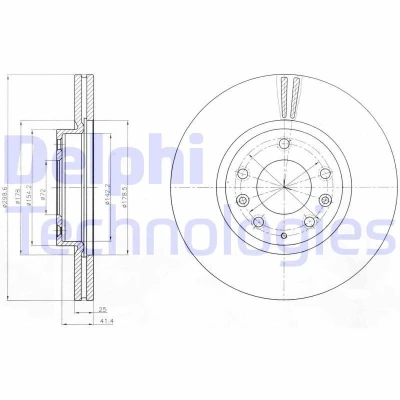 Bilde av DELPHI BG4255C Bremseskiver 299 25 5 ventilert belagt ubehandlet uten hjullager, ABS sensorring MAZDA: 6 Stasjonsvogn, Hatchback, Sedan