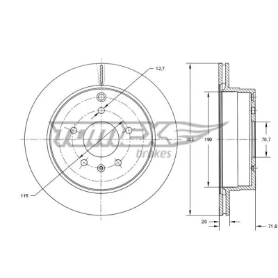 Bilde av TOMEX brakes TX 73 71 Bremseskiver bakaksel 303 20 5 115 ventilert spraylakkert CHEVROLET: Captiva, OPEL: Antara