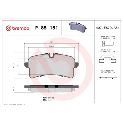 Bilde av BREMBO P 85 151 Bremseklosser inkl. slitasjevarselkontakt med bremsecaliperskruer tilbehør AUDI: A6 C7 Avant, A7 Sportback, A4 B9 Avant