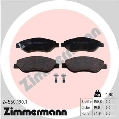 Bilde av ZIMMERMANN 24550.190.1 Bremseklosser med akustisk slitasjevarsel skruer Bildet viser leveranseinnholdet OPEL: Corsa D Hatchback