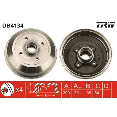 Bilde av TRW DB4134 Bremsetrommel uten ABS sensorring OPEL: Combo B Van
