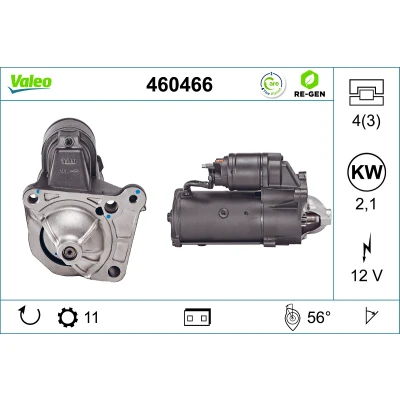 Bilde av VALEO 460466 Starter 12 2,1 11 OPEL: Vivaro A Combi, Flatvogn lastebil / Chassis, RENAULT: SCENIC 2, VOLVO: S40 I, V40 Stasjonsvogn