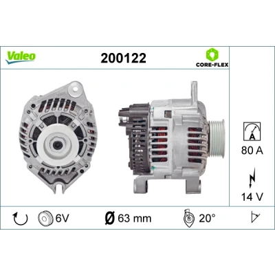 Bilde av VALEO 200122 Dynamo 14V 80A PEUGEOT: Partner I Van, Boxer Minibuss, 308 SW, CITROËN: Berlingo / First