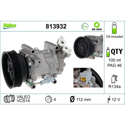 Bilde av VALEO 813932 Kompressor VCS14 12 PAG 46 R 134a med kompressorlje