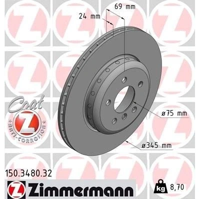 Bilde av ZIMMERMANN FORMULA F COAT Z 150.3480.32 Bremseskiver 345 24 6/5 5 120 innvendig ventilert, todelt bremseskive belagt høy karbon BMW: Touring