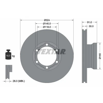 Bilde av TEXTAR 93087600 Bremseskiver 324 30 06/06 140 innvendig ventilert uten hjulfestebolt, hjulnav MERCEDES BENZ: T2/LN1 Flatvogn lastebil/Chassis