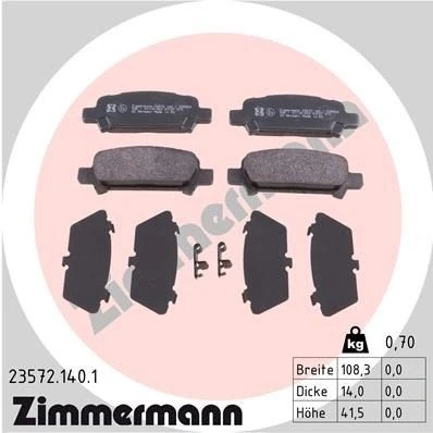 Bilde av ZIMMERMANN 23572.140.1 Bremseklosser med akustisk slitasjevarsel Bildet viser leveranseinnholdet SUBARU: Forester II, Impreza II Sedan, I