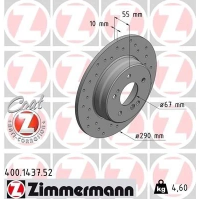 Bilde av ZIMMERMANN SPORT COAT Z 400.1437.52 Bremseskiver 290 10 7/5 5 112 fullt ut, hullet belagt MERCEDES BENZ: E Klasse Sedan, C Sedan