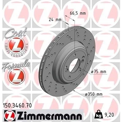 Bilde av ZIMMERMANN FORMULA Z COAT 150.3460.70 Bremseskiver 350 24 7/5 5 120 ventilert, hullet, todelt bremseskive belagt legert / høykull BMW: 3 Sedan