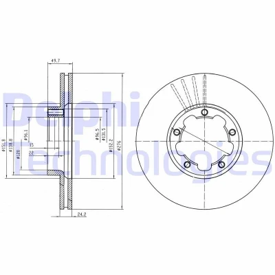 Bilde av DELPHI BG4173 Bremseskiver 276 24 5 ventilert oljet ubehandlet uten hjullager, ABS sensorring NISSAN: Cabstar E Flatvogn lastebil / Chassis
