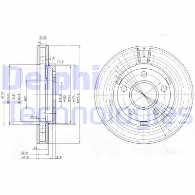Bilde av DELPHI BG3144 Bremseskiver 277 32 5 ventilert oljet ubehandlet uten hjullager, ABS sensorring