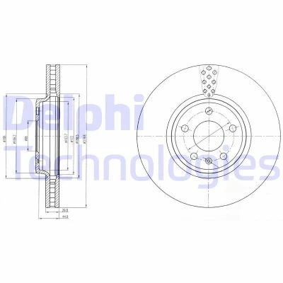Bilde av DELPHI BG4080C Bremseskiver 320 30 5 ventilert belagt ubehandlet uten hjullager, ABS sensorring AUDI: A5 B8 Coupé, A4 Avant, Q5