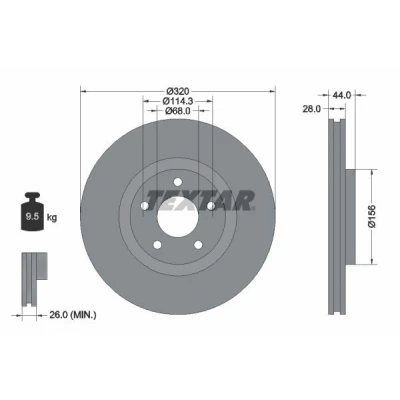 Bilde av TEXTAR PRO 92222003 Bremseskiver 320 28 05/05 114,3 innvendig ventilert belagt uten hjulfestebolt, hjulnav NISSAN: Qashqai / Qashqai+2 I, Juke